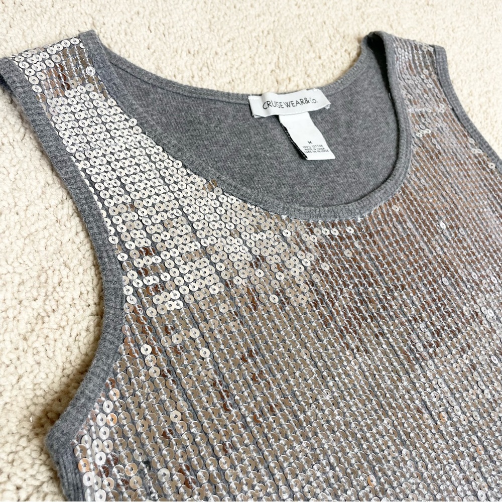 Cruise Wear & Co. Silver Sequins Front Ribbed Cotton Tank Top - Picture 5 of 17
